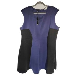 NWT Metaphor Plus 2X Fit Flare Skater Scuba Blue Black Colorblock Stretch Dress